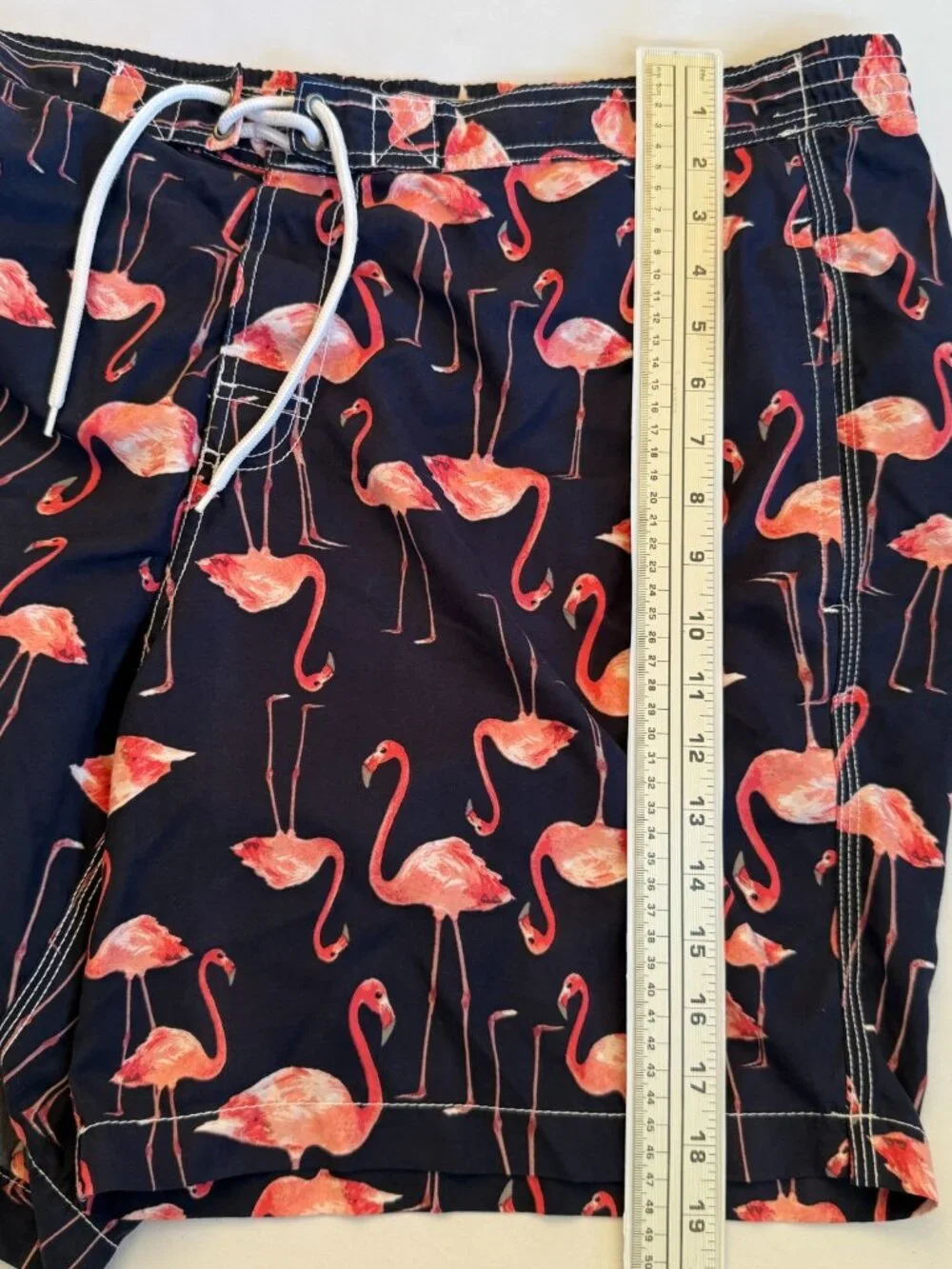TRUNKS SURF & SWIM FLAMINGO PRINT NAVY BLUE PINK LINED SHORTS MENS SIZE XL